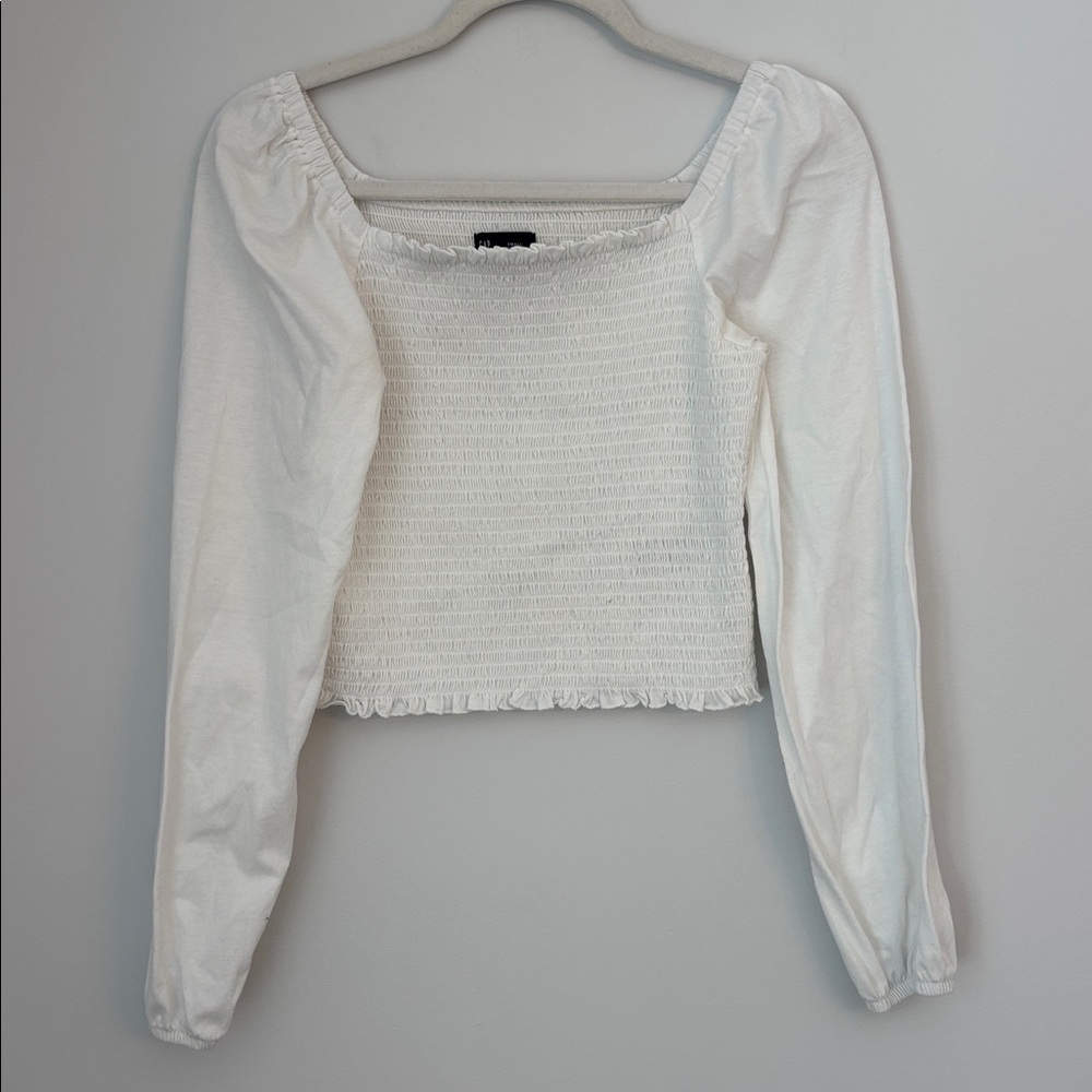 GAP White Smocked Square Neck Knit Top
